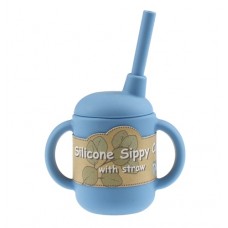 Silicone Sippy Cup With Straw - Blue
