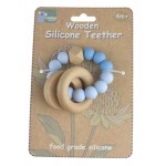 Teether Silicone + Wood - Rings Blue