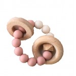 Teether Silicone + Wood - Rings Pink