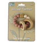 Teether Silicone + Wood - Rings Pink