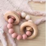 Teether Silicone + Wood - Rings Pink