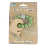 Teether Silicone + Wood - Whale Green