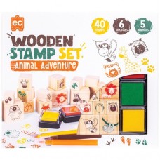 Stamp Set Wooden 51pc - Animal Adventure - Educational Colours