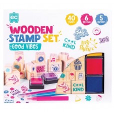 Stamp Set Wooden 51pc - Good Vibes - Educational Colours