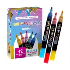 Paint Pens 3mm Medium Tip Acrylic - Glitter - Set of 12 - Life of Colour 
