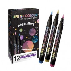 Paint Pens Brush Tip Acrylic - Metallic - Set of 12 - Life of Colour 
