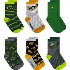 John Deere Socks Multi-Coloured Kids Crew  6 packs - 4-6 years