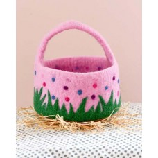 Felt Basket - Pink with Colourful Dots
