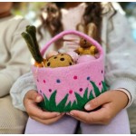Felt Basket - Pink with Colourful Dots