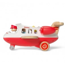 Airplane with Lights & Sound Wooden - Red