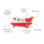Airplane with Lights & Sound Wooden - Red